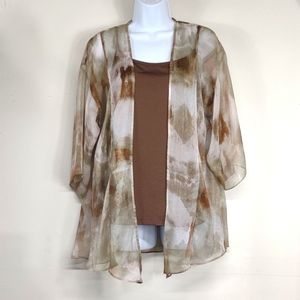 Women's Chico's size 2 sheer brown and tan open front blouse with brown …